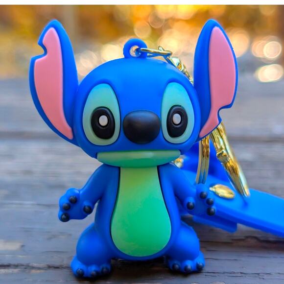 New Disney Lilo & Stitch Keychain Blue PVC Figure Charm, Silicone Lanyard Strap - Picture 1 of 10